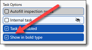 Showing where a shop manager can change inspection tasks to show where they turn the bold feature on and off
