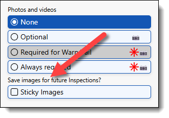 Image shows where in the digital inspection program you can select to have images stay with the vehicle and show up in the next inspection. Saving you from having to retake photos