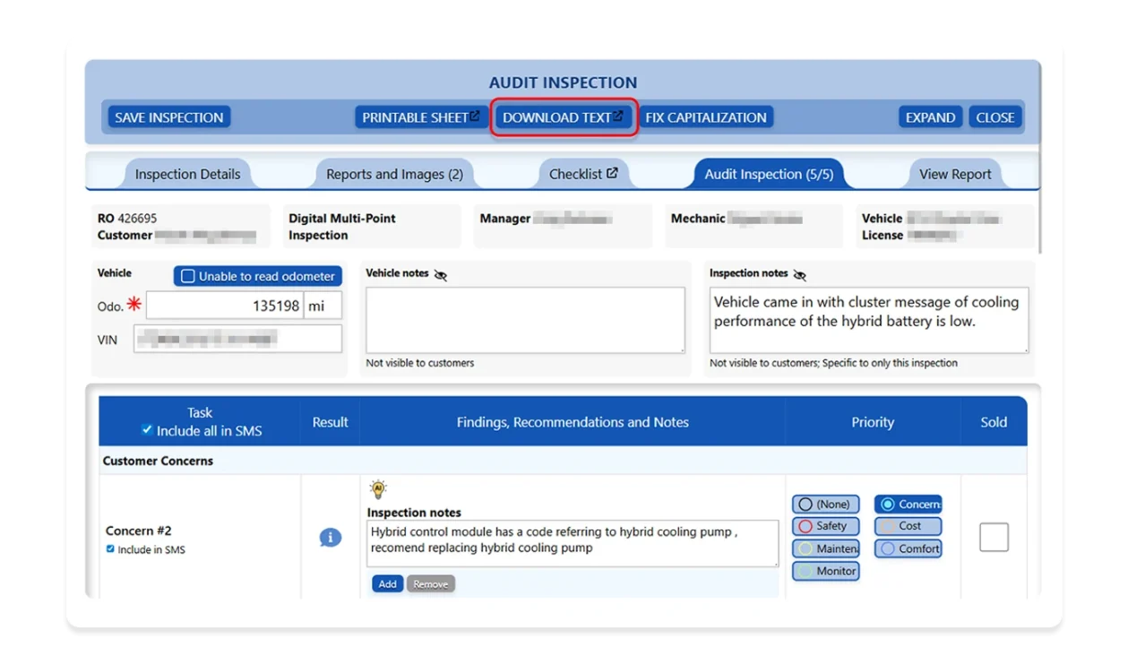 Website slider graphic showing the ability to copy text from inspections to paste into shop management systems