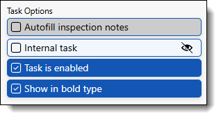 The image shows a few of the task options for bold, internal, and auto-fill