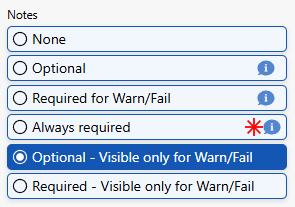 The image shows a few of the task options for adding mechanic notes to them