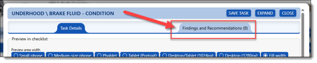 This image shows the tab to access the findings and recommendations