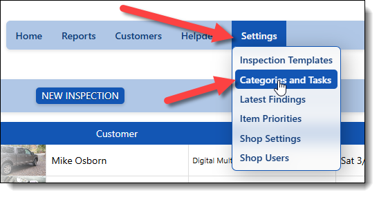 This image shows the menu layout to access the category and task editing