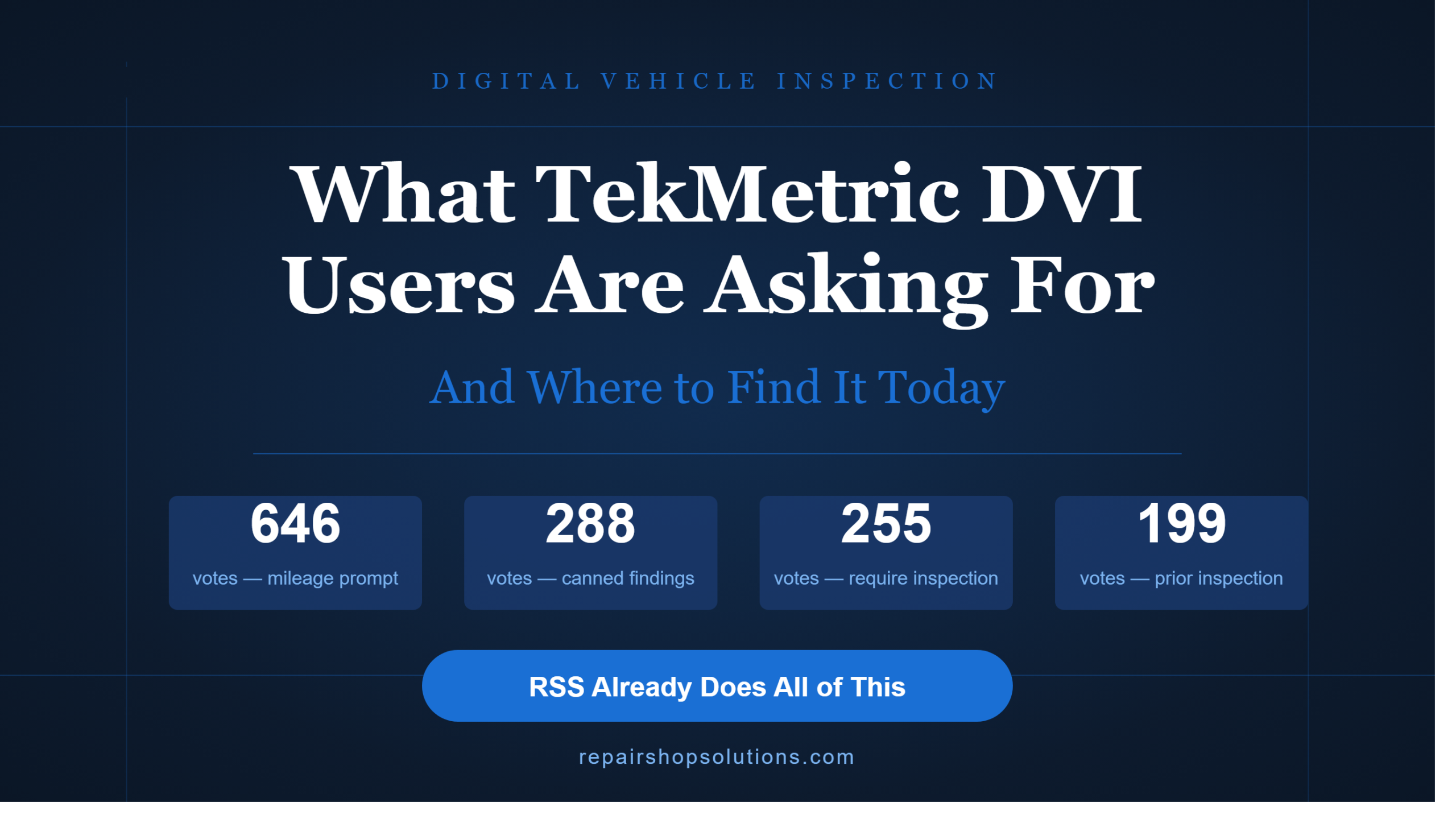 TekMetric DVI feature requests compared to Repair Shop Solutions capabilities — vote counts shown