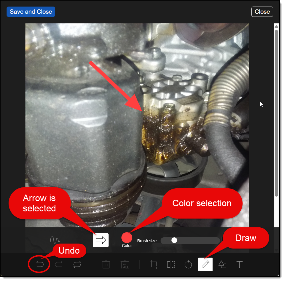 Arrow tool selected in the RSS DVI photo editor toolbar
